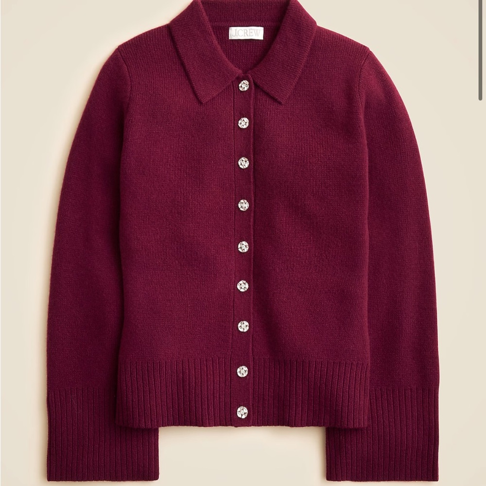 J. Crew Milano-stitch cinched-waist cardigan with‎ embellished buttons Small red - Picture 2 of 8